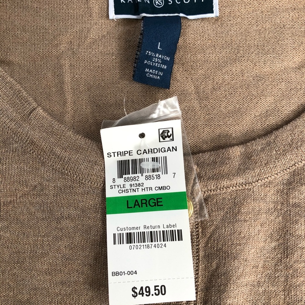 Karen Scott Brown & black color block cardigan